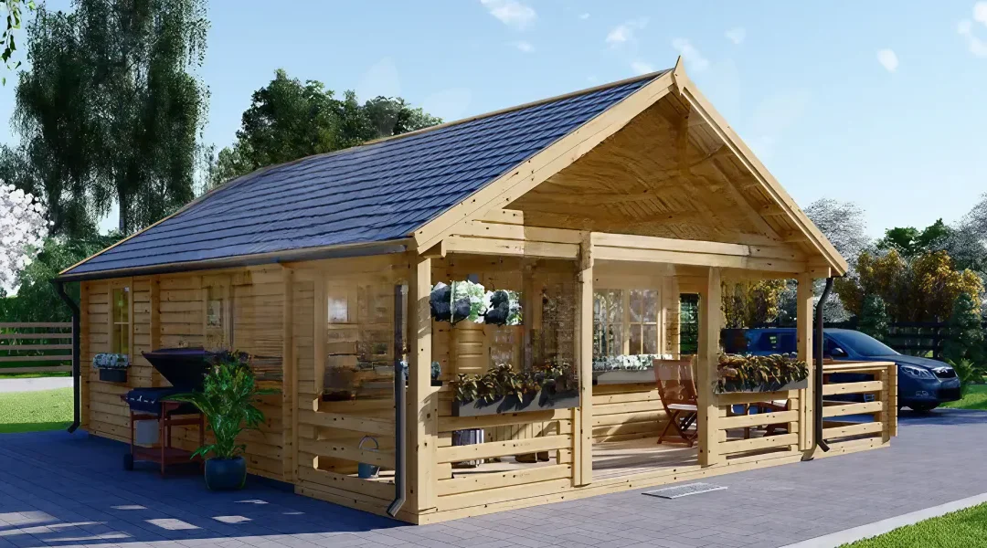 Casa de madera para vivir BIRGIT con porche